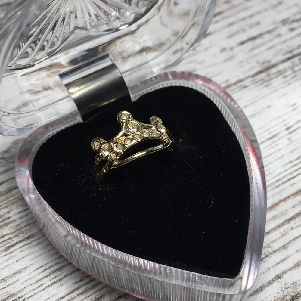 Princess Crown Tiara Ring Size 4.5 Faux Gold with Heart Box